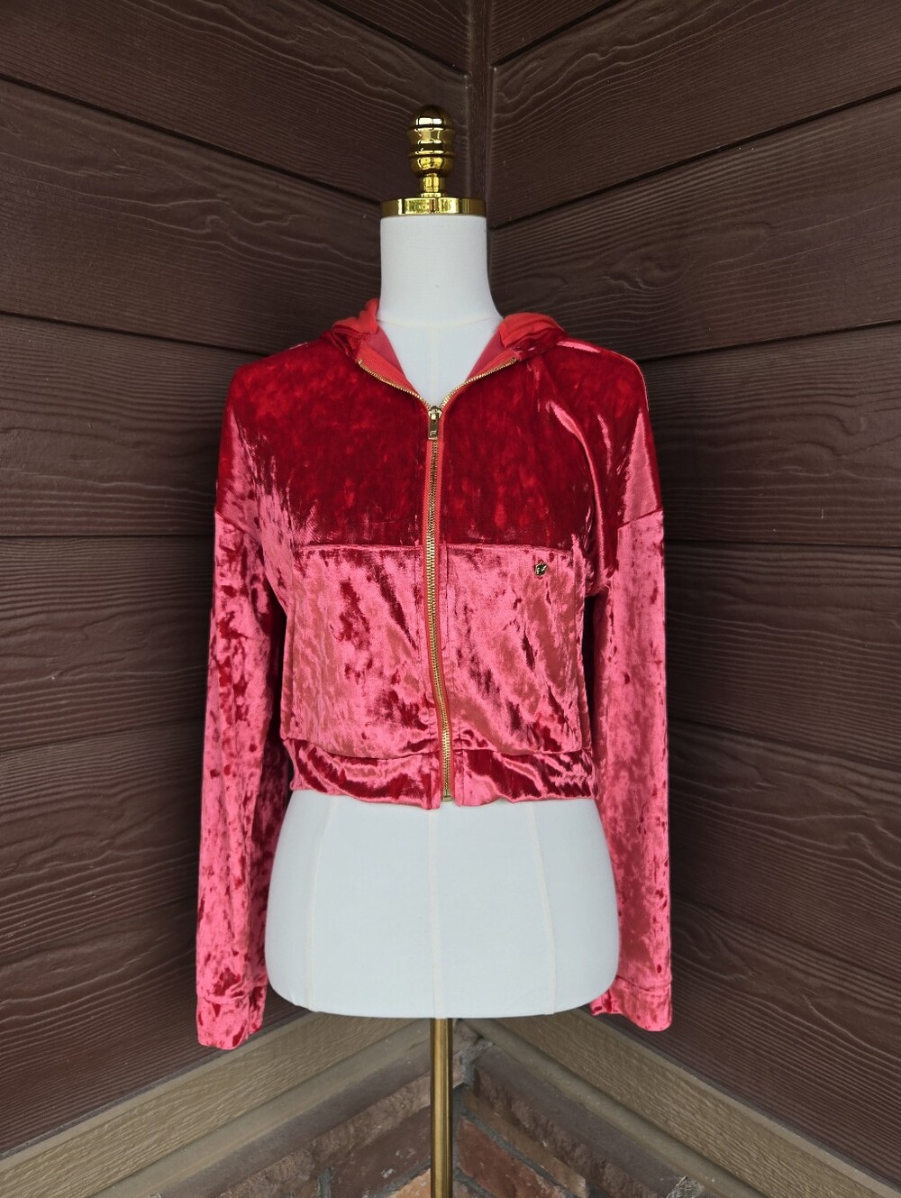 Fabletics Red Crushed Velvet Zip-Up Hoodie – Women’s XS NWOT